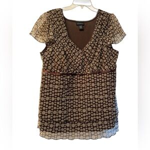 Lane Bryant‎ Brown and Cream Blouse with Cap Sleeves